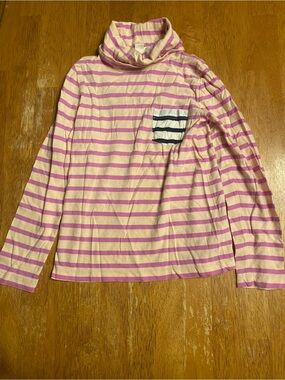 Crewcuts Pink & Cream Striped Long-Sleeve Turtleneck with Navy Pocket